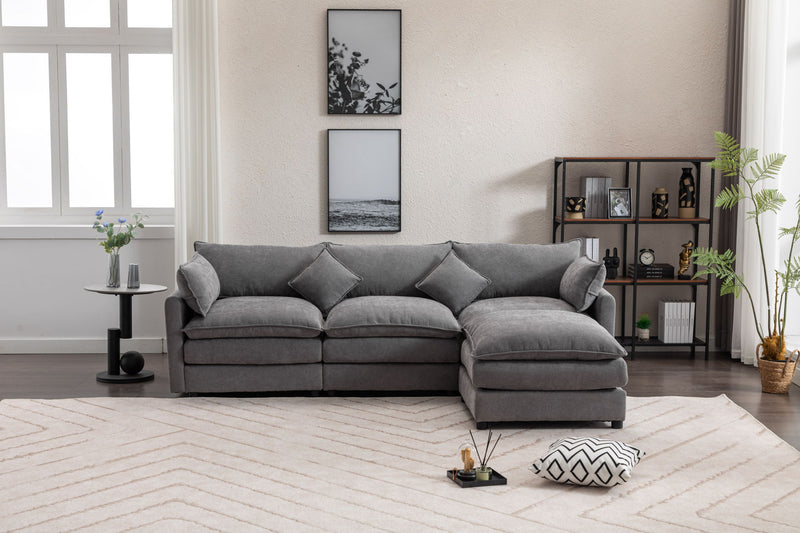 Modular Sectional Sofa, 3-Seater Sofa With Ottoman, Modern L-Shaped Sofa For Living Room Bedroom Apartment