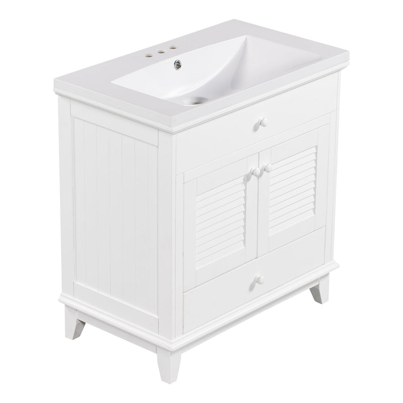 Bathroom Vanity With Sink, Bathroom Cabinet With Two Doors And One Drawer, White