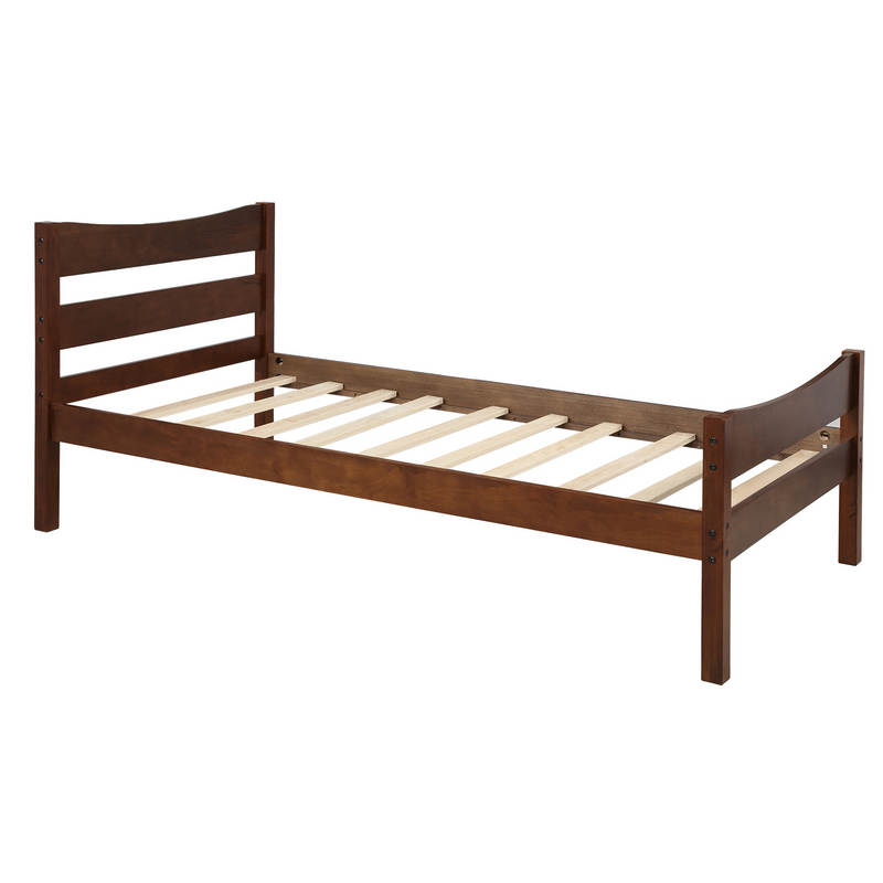 [Not allowed to sell to Walmart]Twin Size  Wood Platform Bed with Headboard and Wooden Slat Support (Walnut)