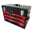 Portable 3 Drawer Steel Toolbox, 4 Layers Of Tools With Metal Latches, With Storage Tray And Carrying Handle