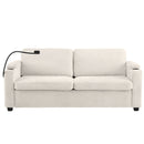 Corduroy Sleeper Sofa Loveseat Sofa With Full Size Mattress, 2 USB Ports, 2 Cup Holders, 2 Side Pockets And Phone Holder