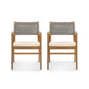 Outdoor Acacia Wood Dining Armchair With Cushion (Set of 2)