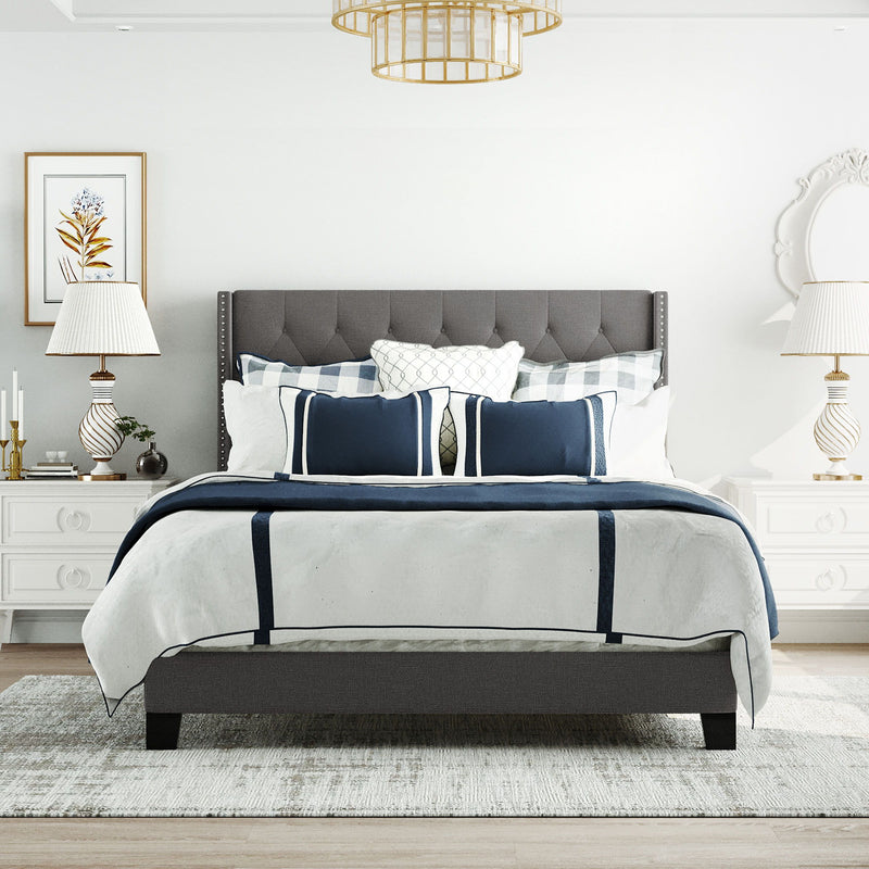 Upholstered Platform Bed With Classic Headboard, No Box Spring Needed