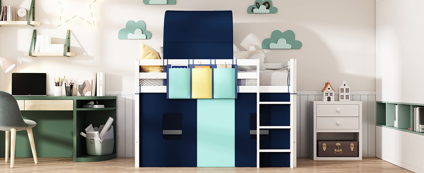 Twin Size Loft Bed with Tent and Tower  and  Three Pockets- Blue - Atlantic Fine Furniture Melbourne FL