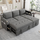 Convertible L Shaped Sofa Couch With Storage, Cup Holders, USB Ports