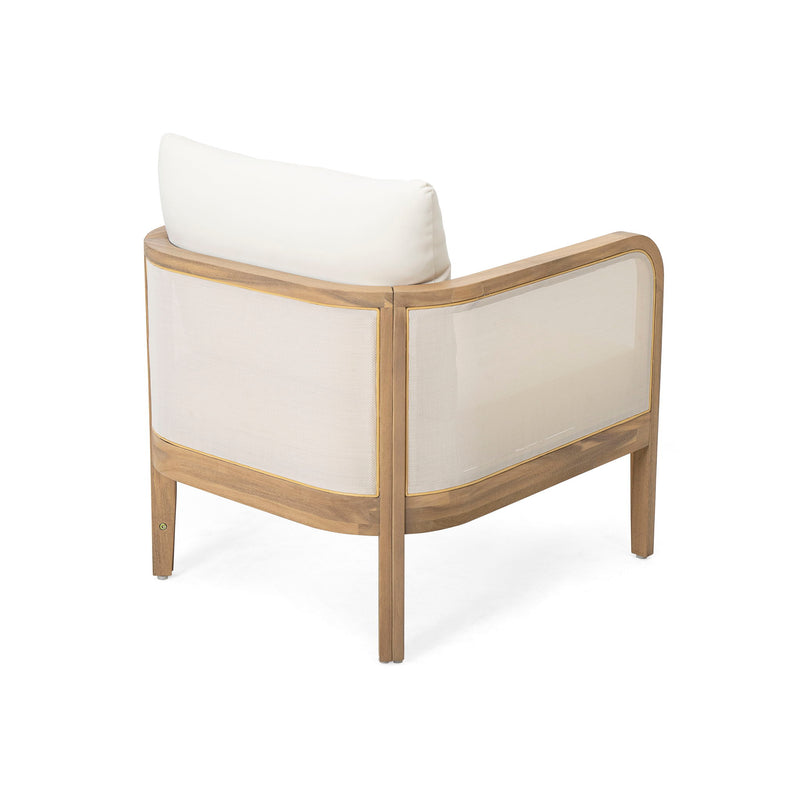 Outdoor Acacia Wood Patio Club Chair, Textilene Patio Furniture, Waterproof Thick Cushion Deep Seating For Porch, Garden, Backyard, Balcony, Weight Capacity 400Lbs, Light Teak - Beige