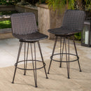 Outdoor Rattan Barstools With Black Brush Copper Iron Frame (Set of 2) - Multi Brown