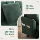 Upholstered L Shaped Sectional Sofa With Storage, Movable Ottoman, And 6 Throw Pillows