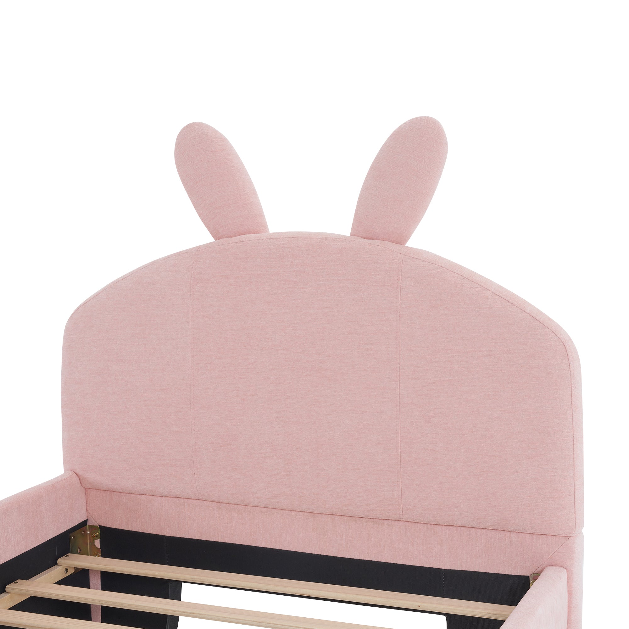 Twin Size Upholstered Platform Bed with Cartoon Ears Shaped Headboard and 2 Drawers, Pink - Atlantic Fine Furniture Melbourne FL