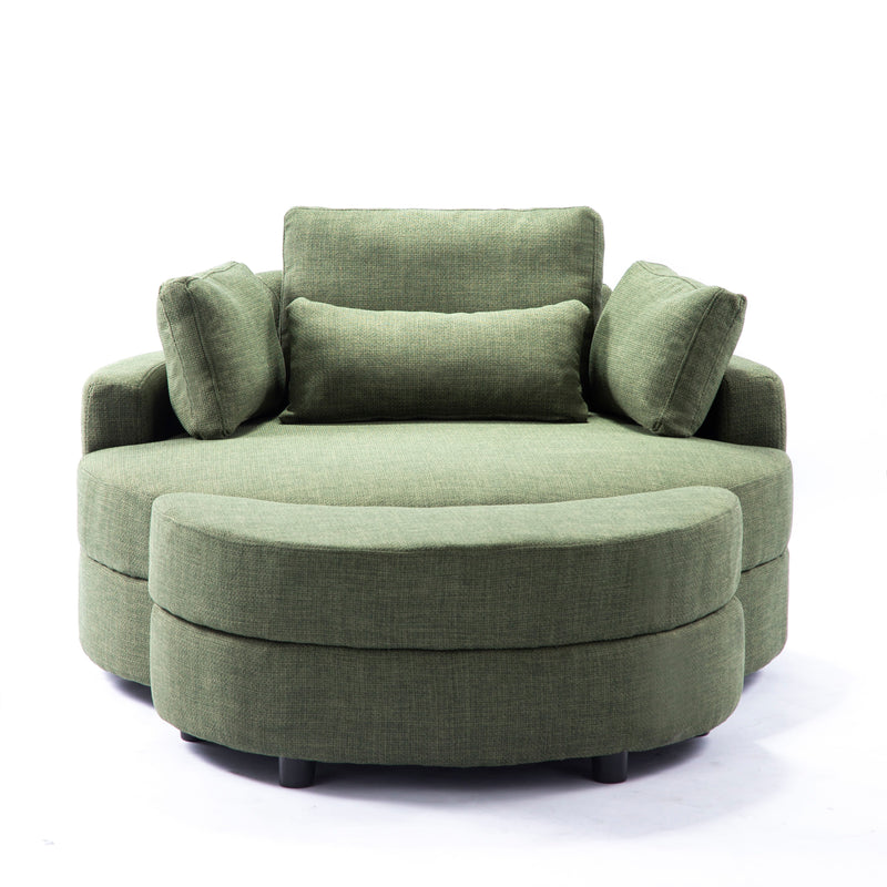 Large Round Chair With Storage Linen Fabric For Living Room Hotel With Cushions