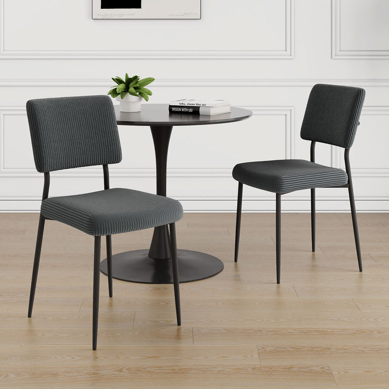 Modern Gray Simple Velvet Dining Chair Fabric Upholstered Chair Family Bedroom Stool Back Dressing, Black Round Table Set, Chair Metal Legs (Set of 3) - Black / Dark Gray