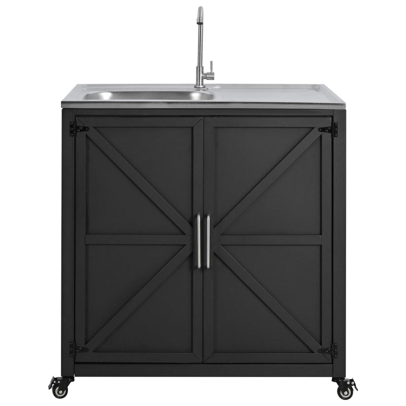 Outdoor Movable Kitchen Sink Patio Modular Kitchen Sink Station With Cabinet For Garden, Patio, Backyard - Matte Black