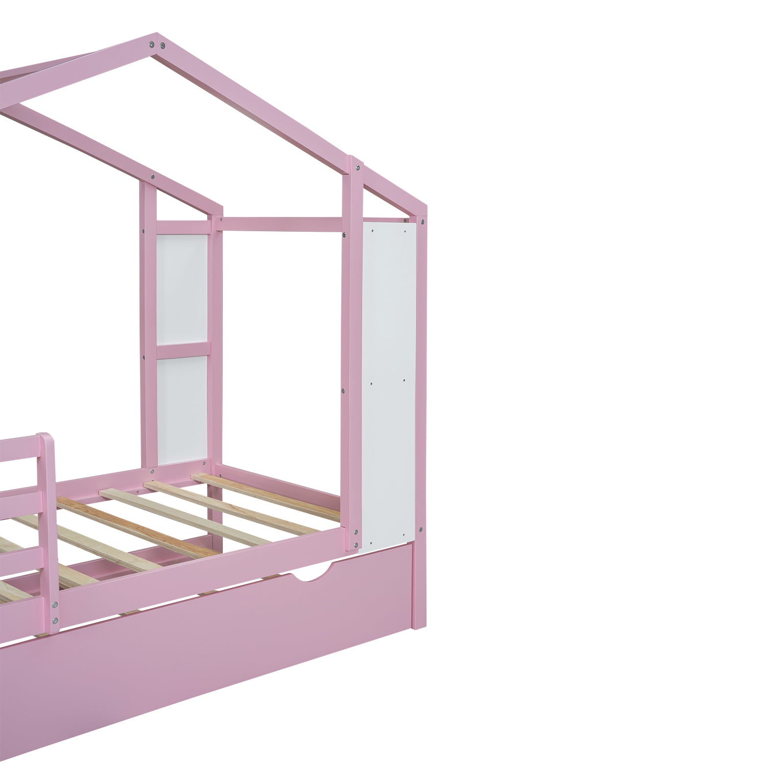 Twin Size Wood House Bed with Fence and Writing Board,Pink - Atlantic Fine Furniture Melbourne FL