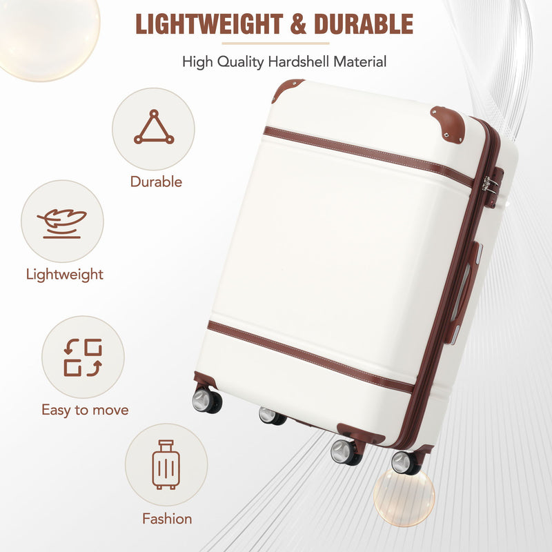 Hardshell Luggage With Tsa Lock, 28" Expandable Lightweight Suitcase With Spinner Wheels, Single Vintage Luggage