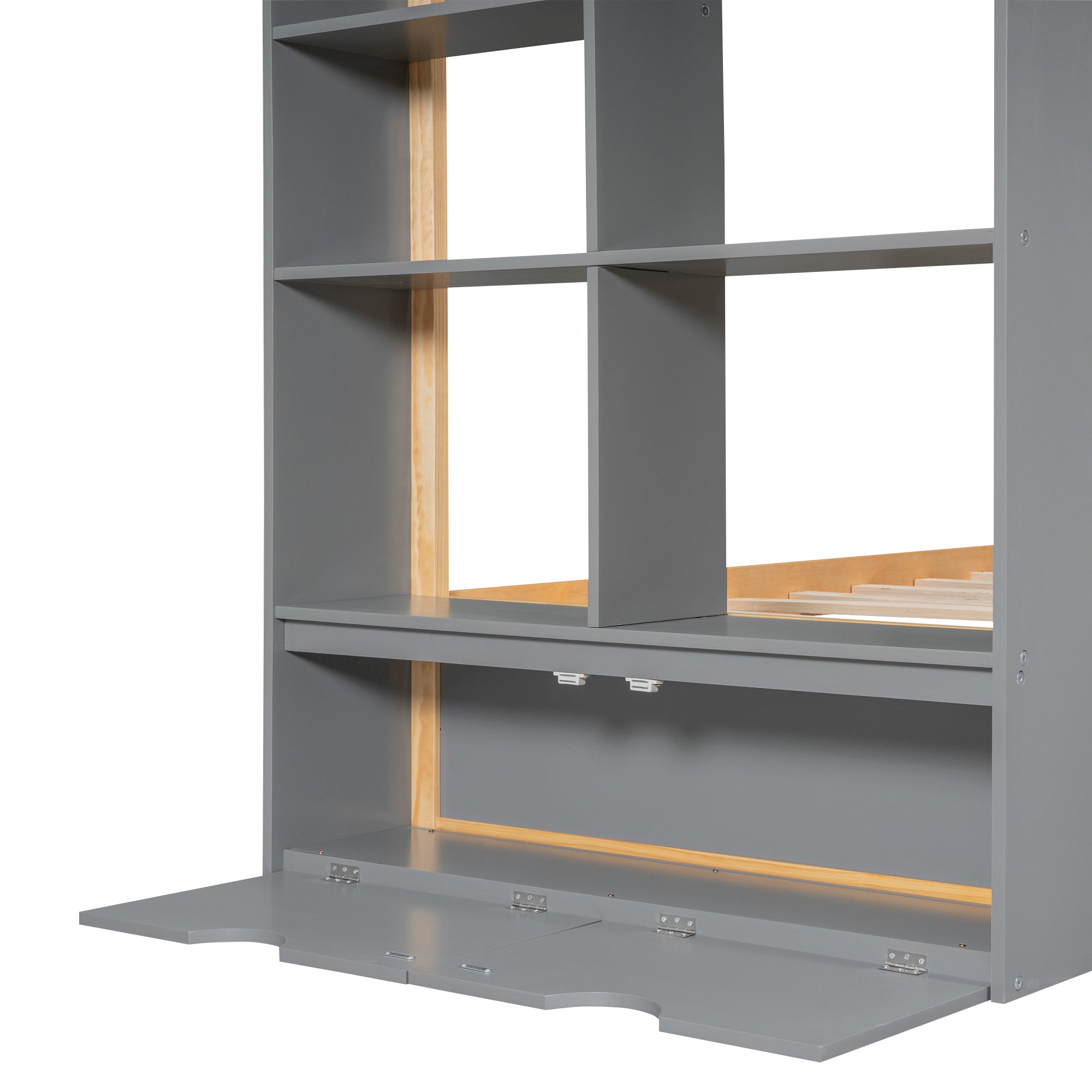 Twin Size House Platform Bed with Storage Shelves and Twin Size Trundle, Grey - Atlantic Fine Furniture Melbourne FL