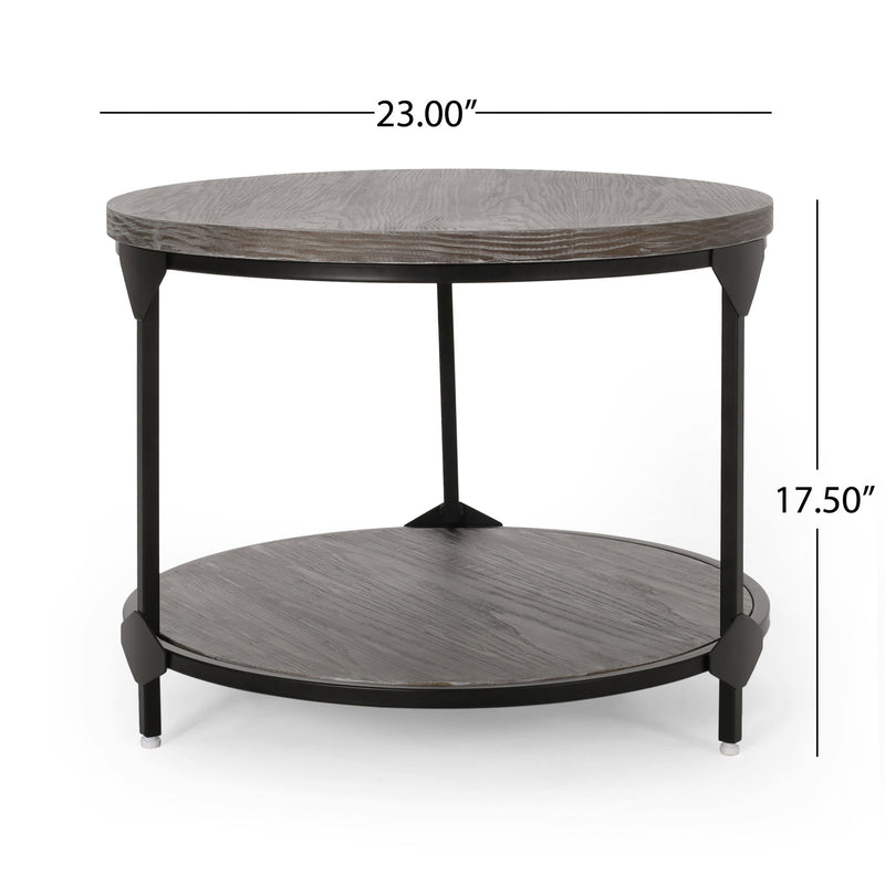 Coffee Table With Wood Patterned Tabletop And Iron Frame - Gray