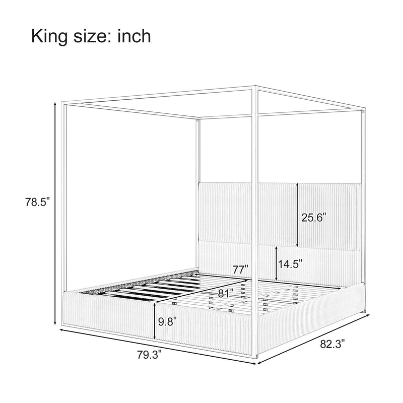 Luxury Canopy Bed With Plush Corduroy Upholstered Headboard