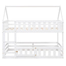 Twin over Twin House Bunk Bed with Fence and Door, White