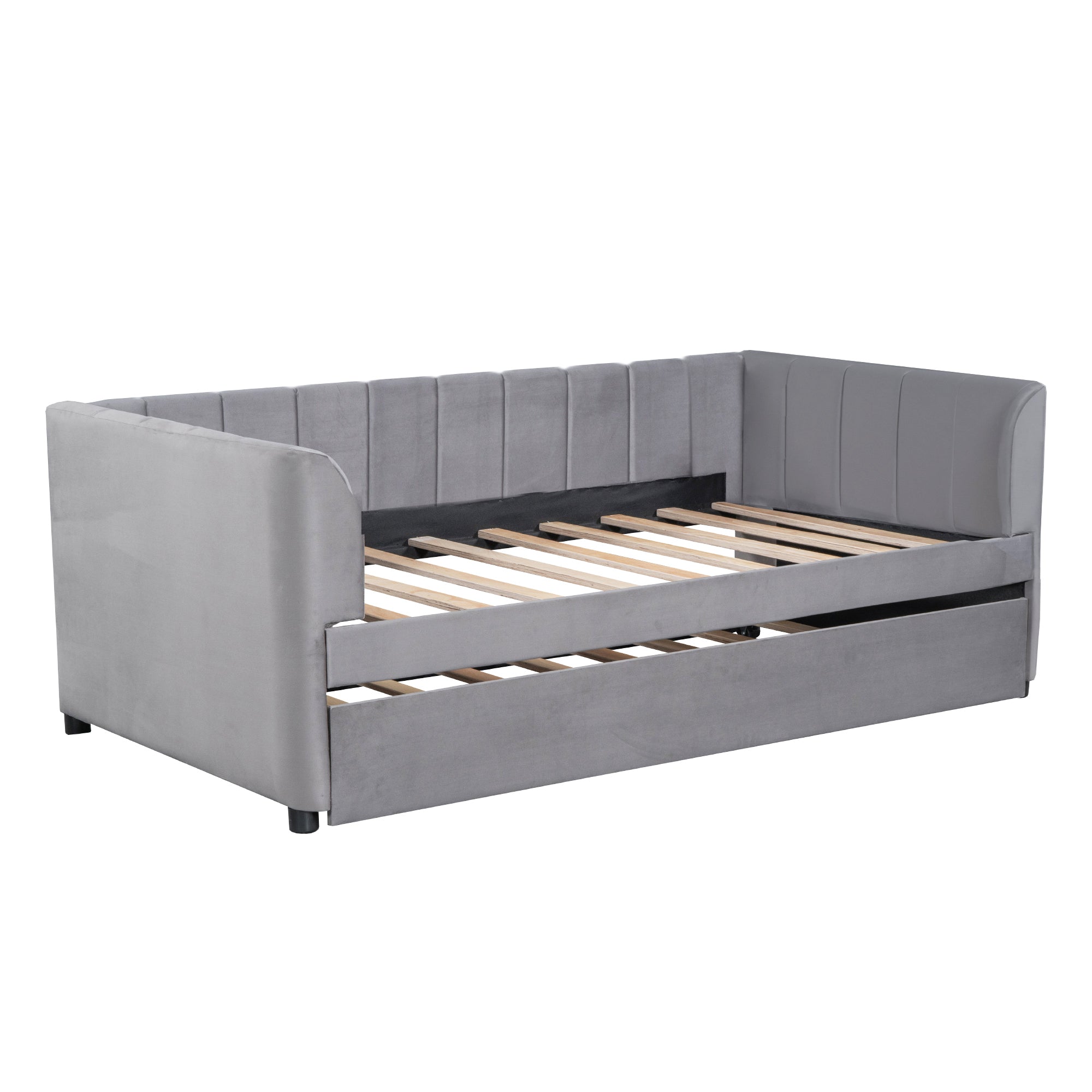 Twin Size Upholstered Daybed with Ergonomic Design Backrest and Trundle, Gray - Atlantic Fine Furniture Melbourne FL