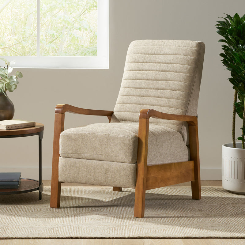 Fabric Wood Hand Manual Club Recliner