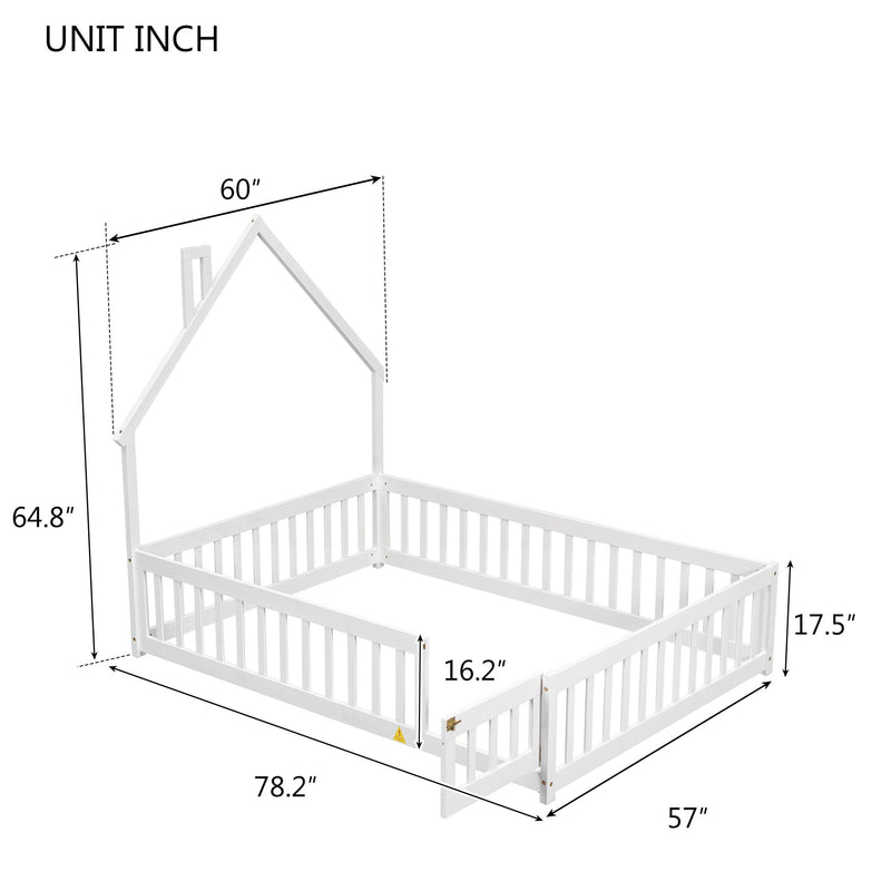 House-Shaped Headboard Floor Bed With Fence