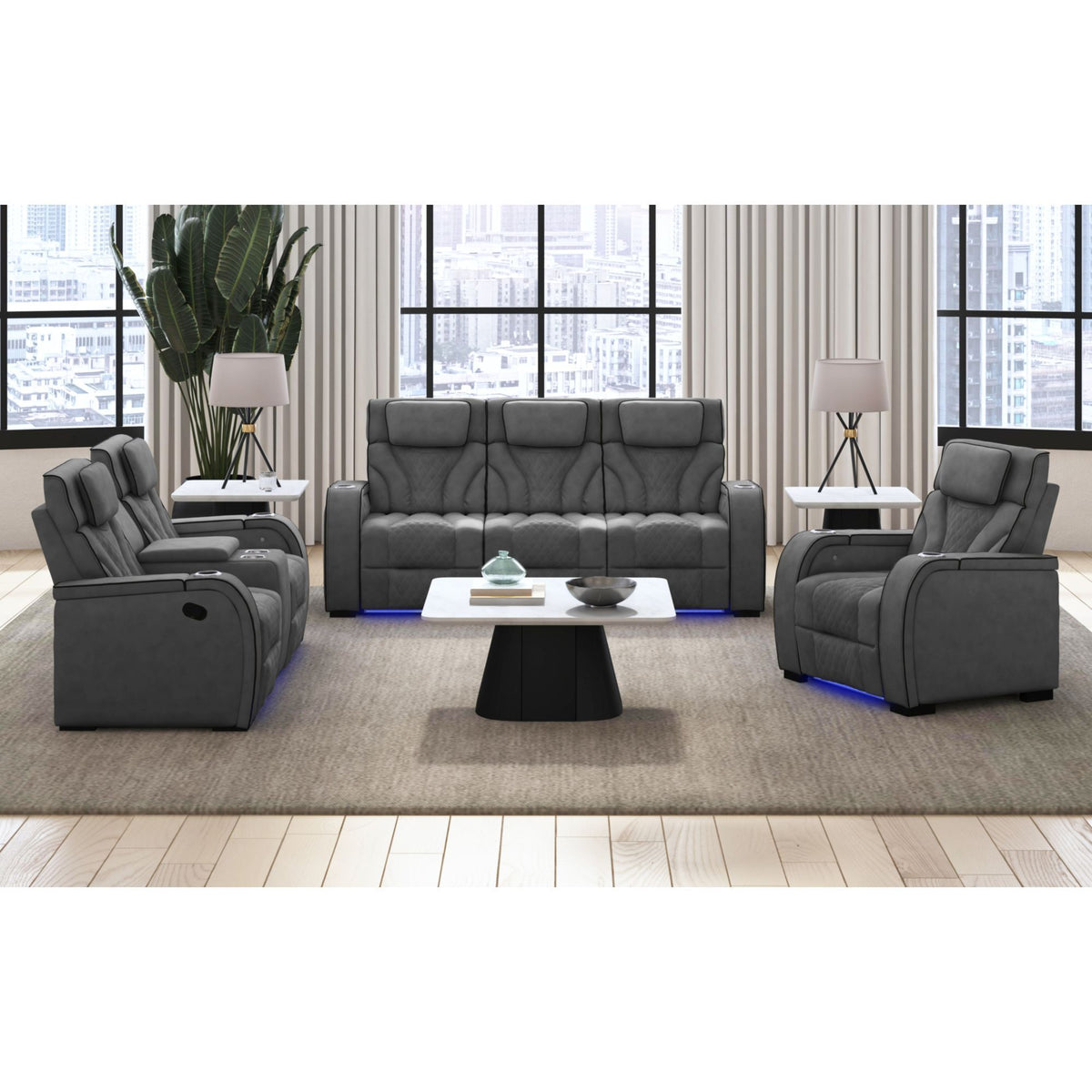 Blitz Motion Sofa With DDT, Reading Light, Wireless Charger And LED in Dark Gray by Elements International, view 16