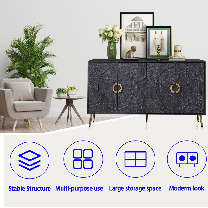 Modern Lacquered 4 Door Wooden Cabinet Sideboard Buffet Server Cabinet Storage Cabinet, For Living Room, Entryway, Hallway, Office, Kitchen And Dining Room