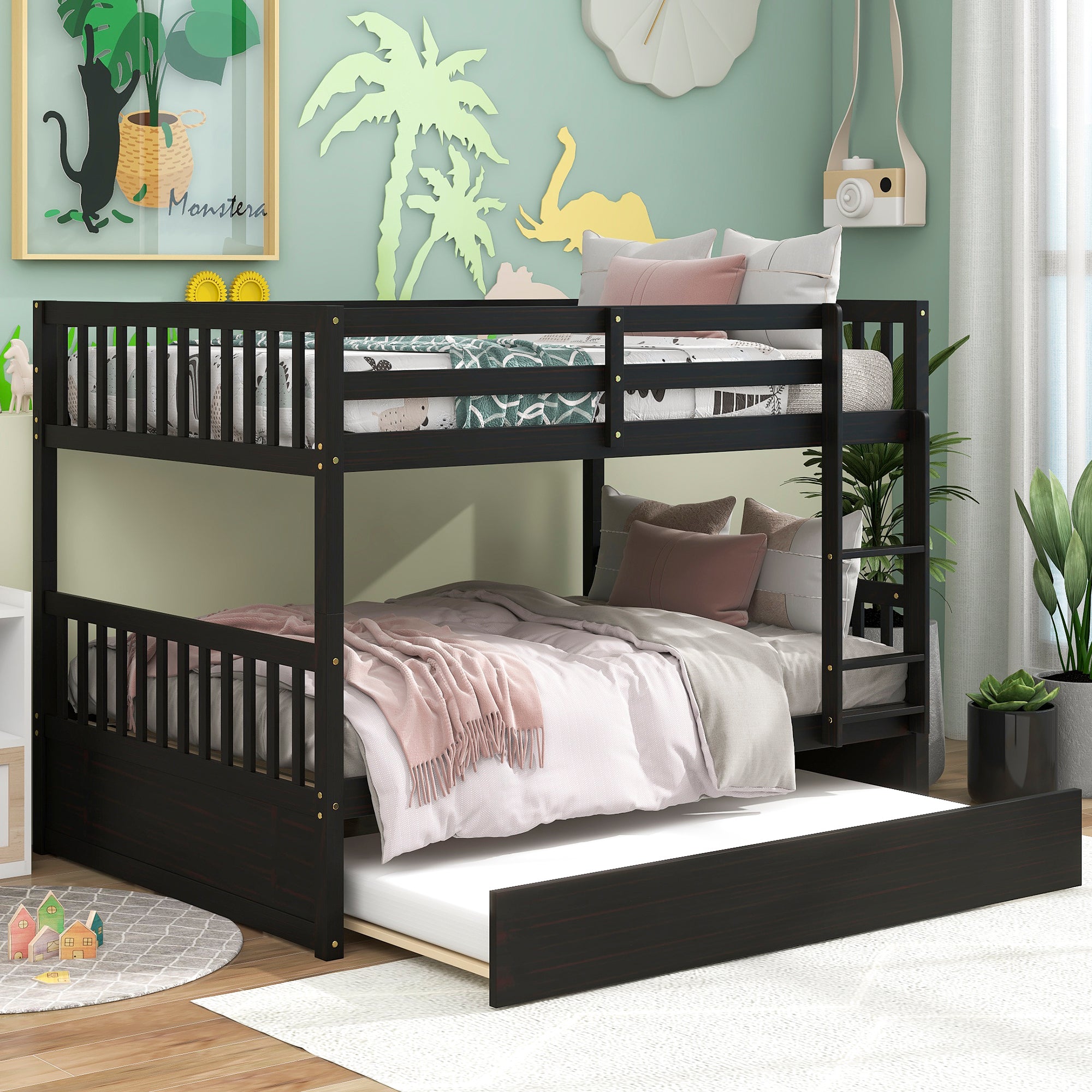 Full Over Full Bunk Bed with Trundle,Espresso - Atlantic Fine Furniture Melbourne FL