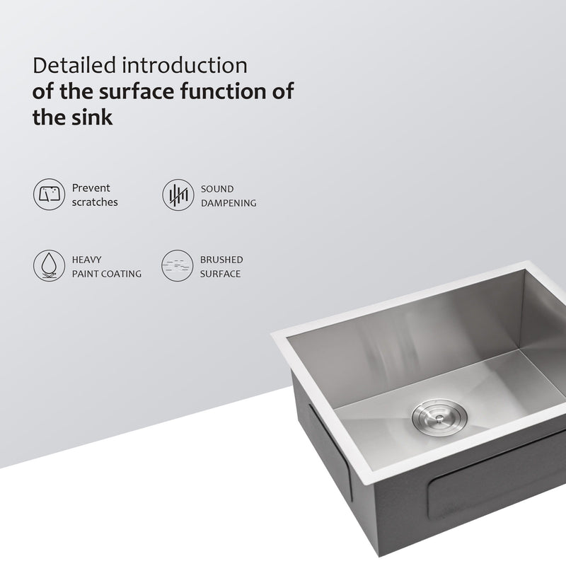 21" Undermount Stainless Steel Kitchen Sink With Brushed Nickel Finish, 16 Gauge T304, 10" Deep Single Bowl Basin