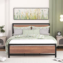 Queen Size Platform Bed, Metal and Wood Bed Frame with Headboard and Footboard , Black