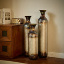 Modern Droplet Shaped Floor Vase Set, Glazed Metal Decorative Vases 3 Piece Home Accent For Living Room - Gold / White