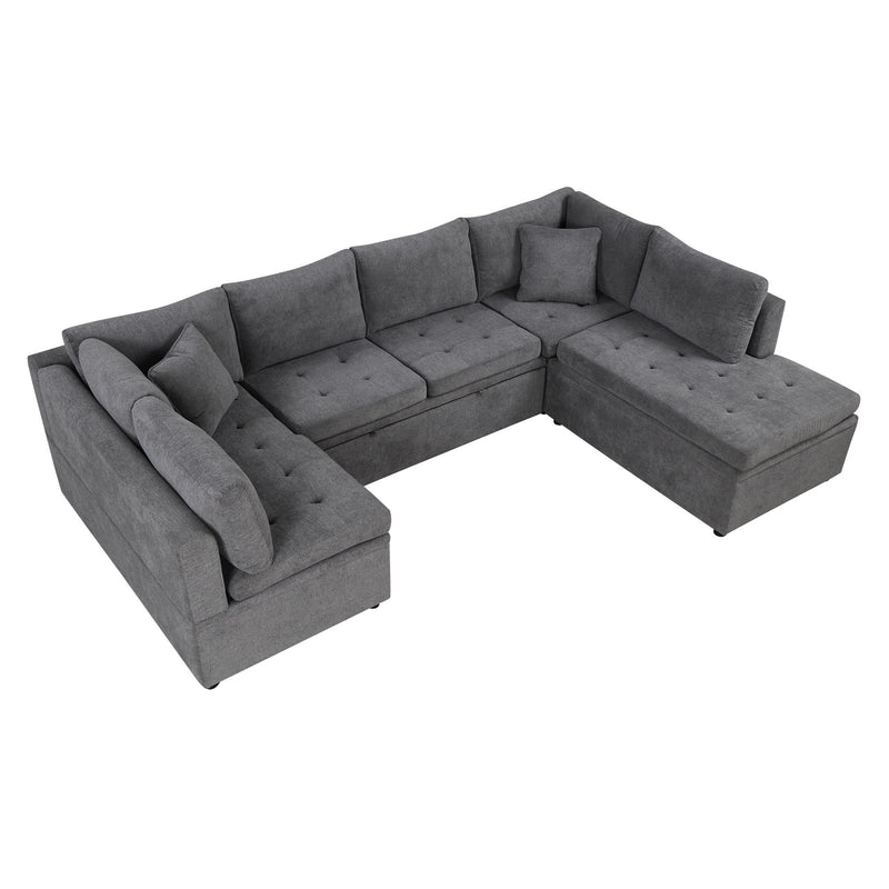 Oversized Sectional Sofa U-Shaped Sofa Couch Pull-Out Sofa Bed With Two Throw Pillows For Living Room