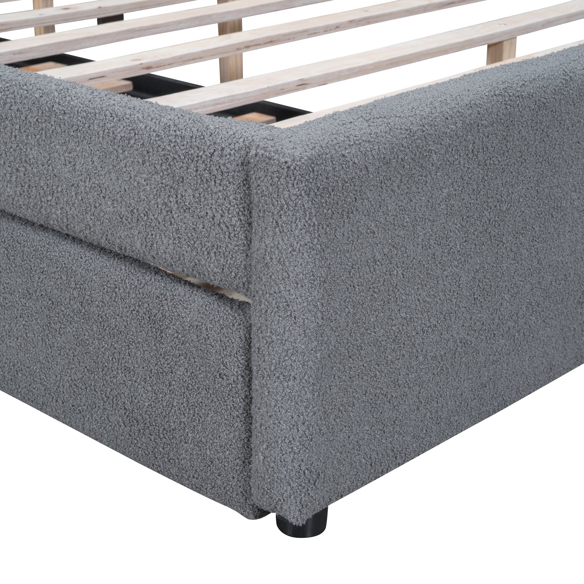 Teddy Fleece Queen Size Upholstered Platform Bed with Trundle, Gray - Atlantic Fine Furniture Melbourne FL