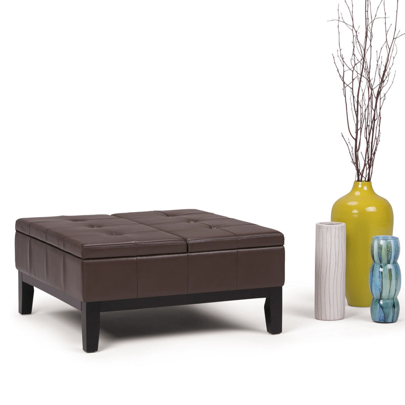 Dover - Square Coffee Table Storage Ottoman - Chocolate Brown