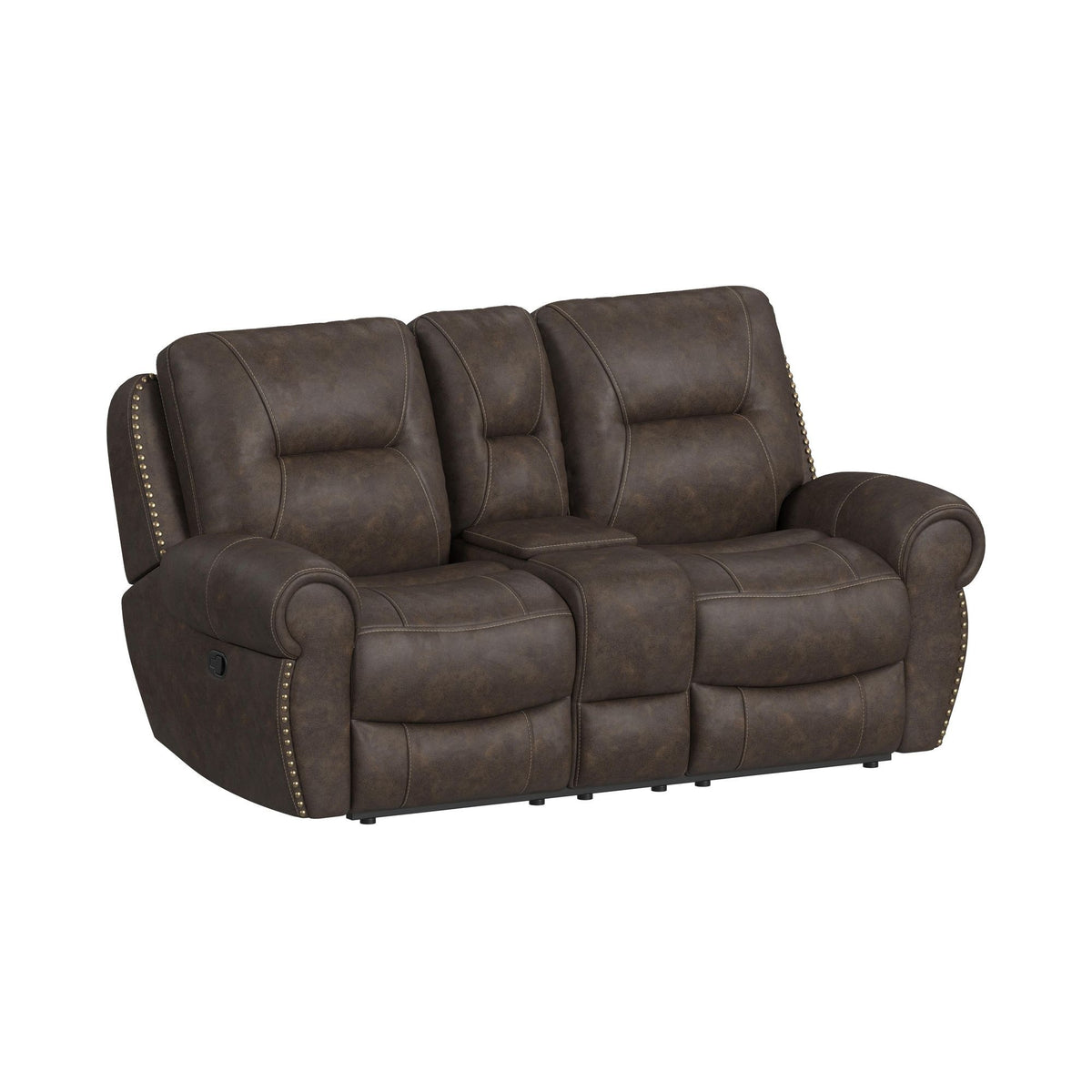 Topeka Loveseat With Console, Hidden Cups in Rocky Brown by Elements International