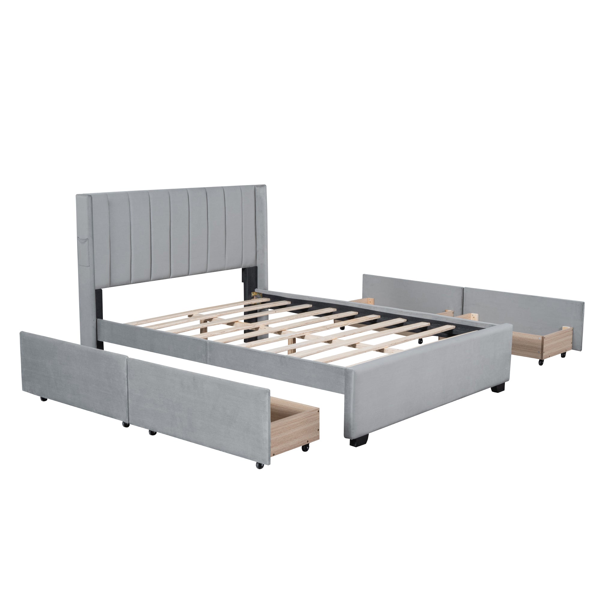 Full Size Upholstered Bed with 4 Drawers, Gray - Atlantic Fine Furniture Melbourne FL