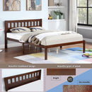 Full Size Bed, Wood Platform Bed Frame with Headboard For Kids, Slatted, Dark Walnut