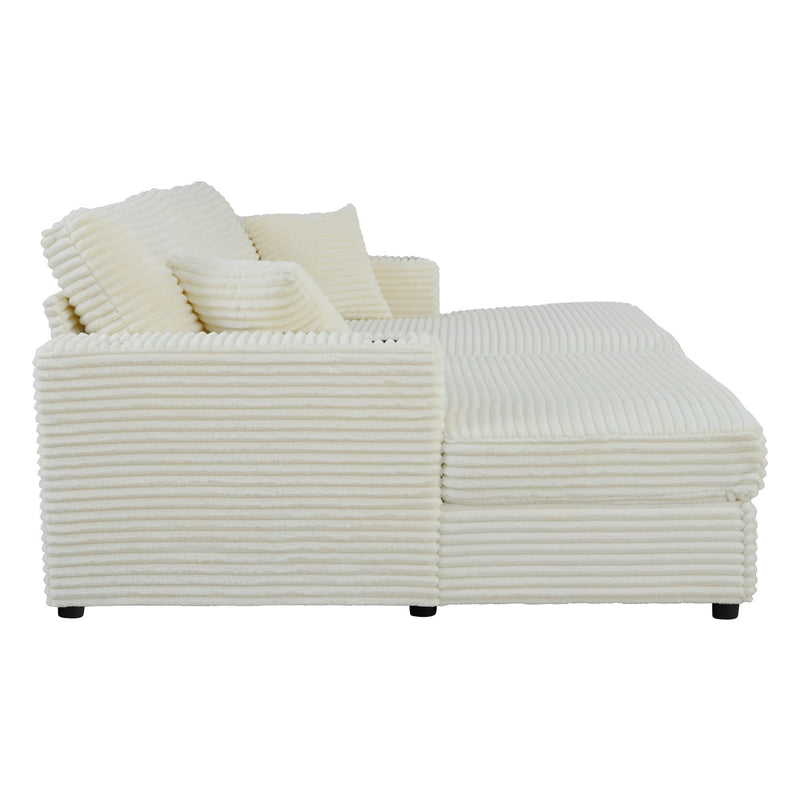 Oversized Loveseat Chaise With 2 USB Ports, 2 Cup Holders And 2 Throw Pillows