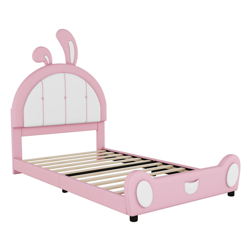 Upholstered Platform Bed With Rabbit Shaped Headboard