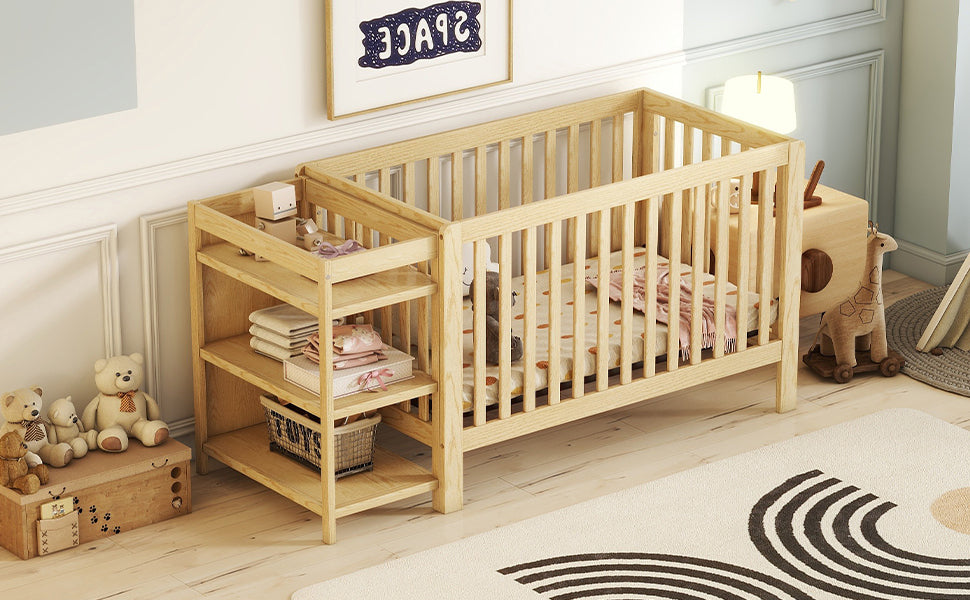 Convertible Crib/Full Size Bed with Changing Table, Natural - Atlantic Fine Furniture Melbourne FL