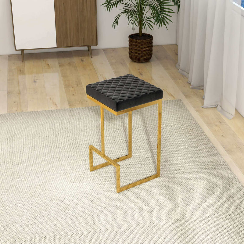 Joel - Mid-Century Modern Luxury Upholstered Stool - Black / Gold