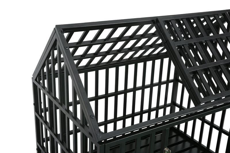 Heavy Duty Dog Cage Pet Crate With Roof - Black