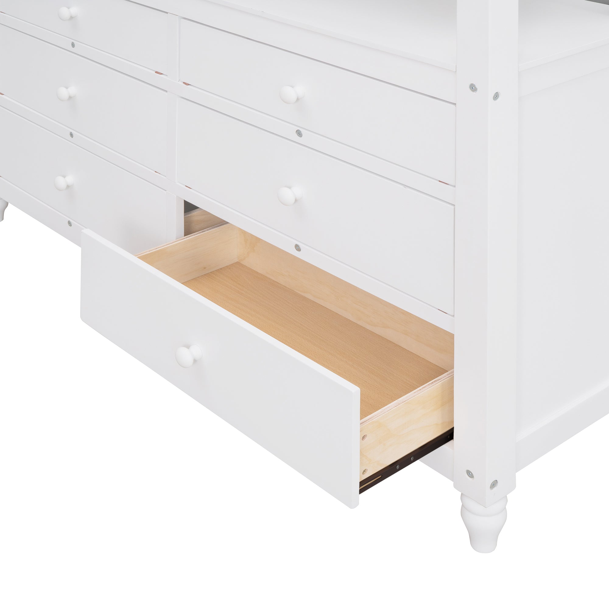 Full size Loft Bed with Drawers and Desk, Wooden Loft Bed with Shelves - White(OLD SKU:LT001529AAK) - Atlantic Fine Furniture Melbourne FL