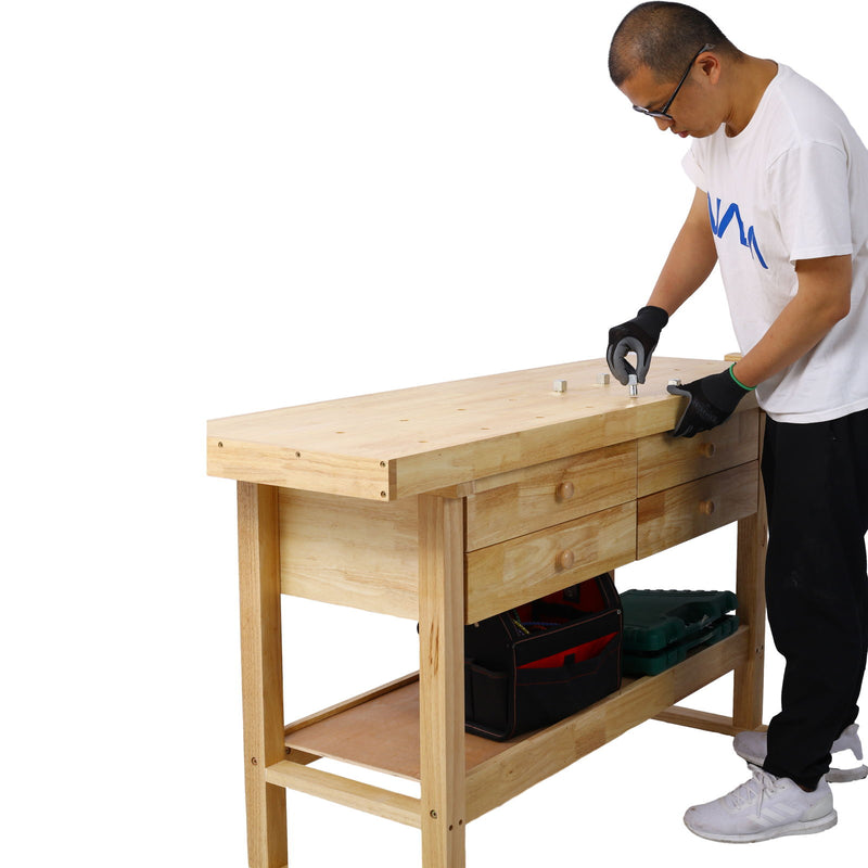 Workbench With 4 Drawers Wooden Workbench For Garage Workshop And Home - Natural