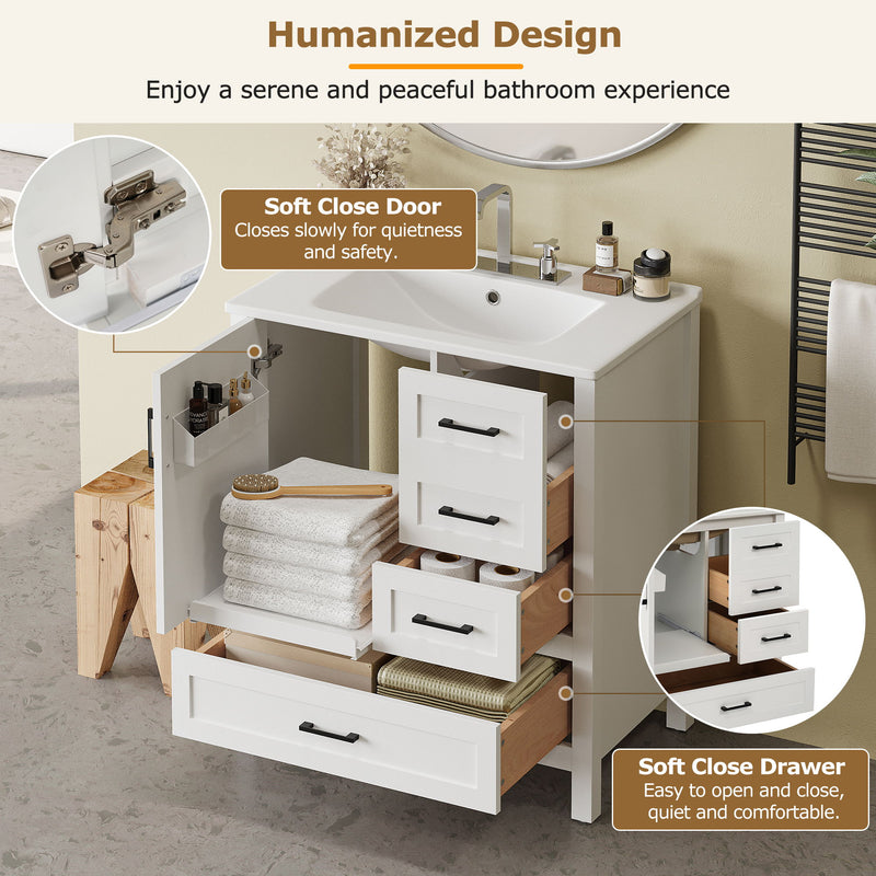 Modern Bathroom Vanity With Ceramic Sink, Solid Frame And Storage Solutions