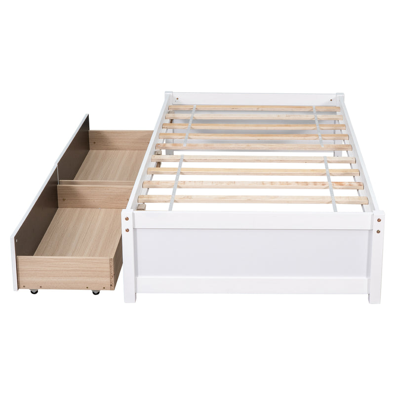 Twin Bed with 2 Drawers, Solid Wood, No Box Spring Needed ,White(New SKU:W504P149042)