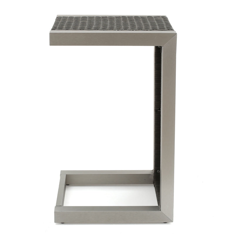 Cape - Coral Wicker C Shaped Table Modern DesignRattan And Aluminum Frame - Brown