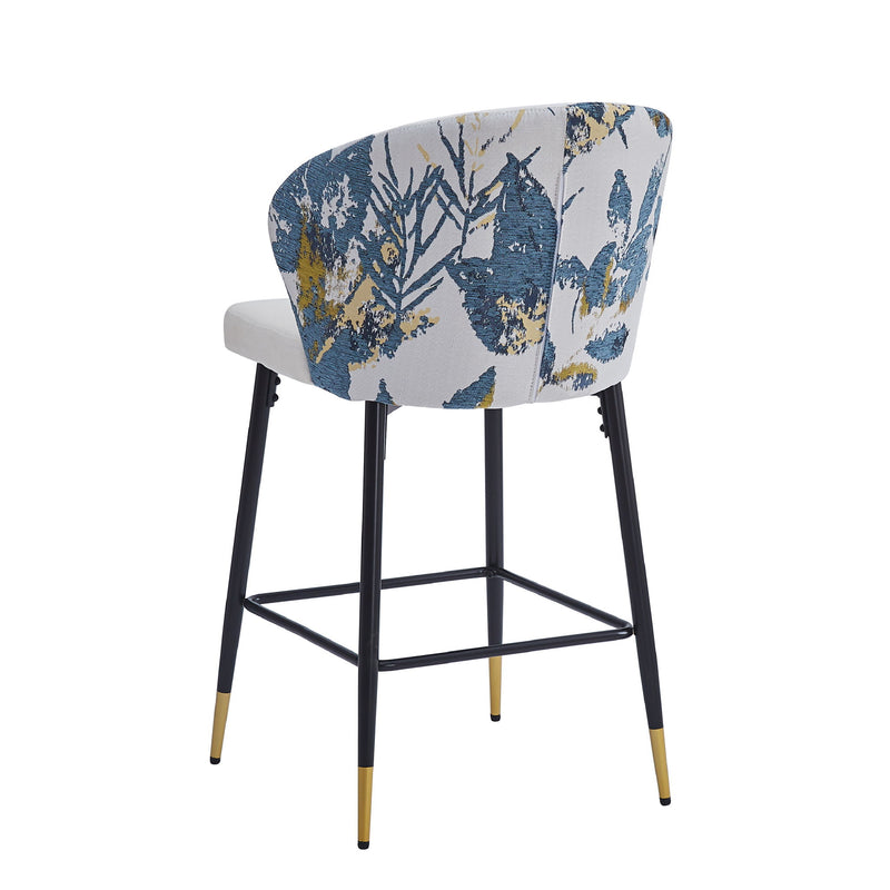 Counter Height Bar Stools (Set of 2), Jacquard Upholstered, Metal Footrest