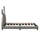 Upholstered Leather Platform Bed With Rabbit Ornament