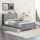Full Size Platform Bed with Drawers and Storage Shelves, Gray